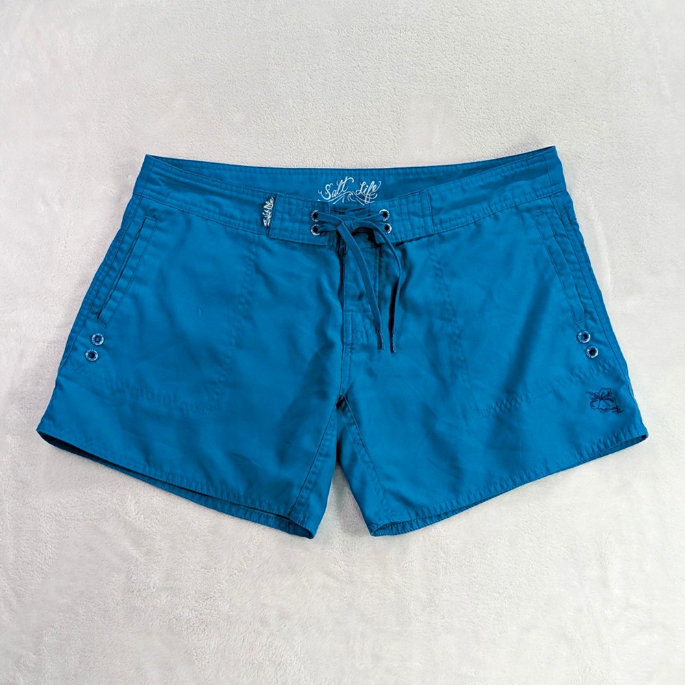 Salt Life Women’s Performance Board Shorts Size 6 Teal Aqua Swim Trunks Pockets
